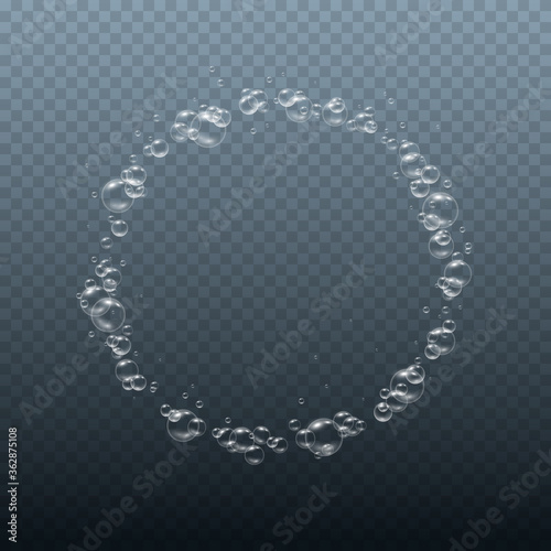 Bubbles underwater texture isolated on transparent background. Vector fizzy air, gas or oxygen under water. Realistic soda effect template