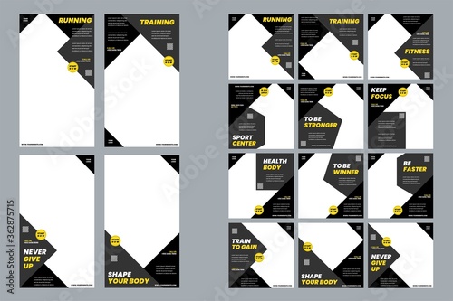 Sports social media template pack to promote your brand and advertise on different social media channels. designs for promotion.