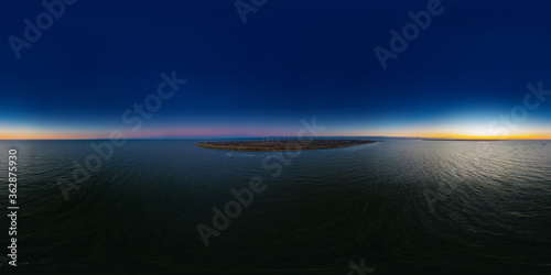 An aerial drone view of the cliffs near the Baltic sea shore near Paldiski  Estonia. 360 degrees panorama 