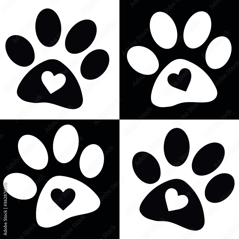 Fototapeta premium Animal Paw Silhouette, vector, illustration