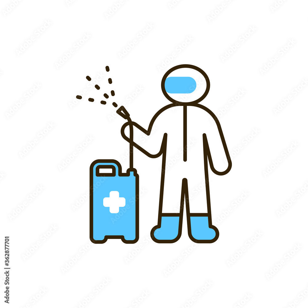 Worker in protective suit with disinfector sprayer color line icon. Protect  from viruses. Cleaning service. Pictogram for web, mobile app, promo. UI UX  design element. Stock-Vektorgrafik | Adobe Stock