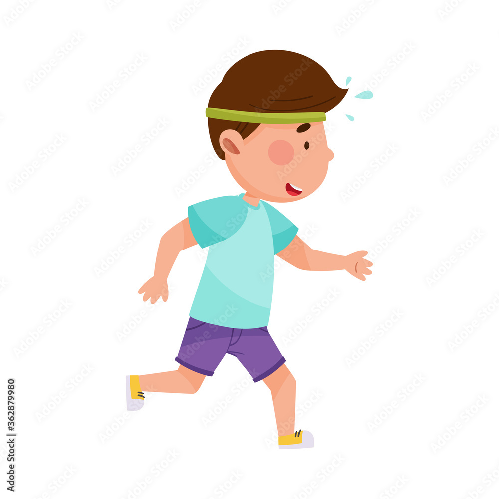 Little Boy Character Wearing Sportswear Running Vector Illustration