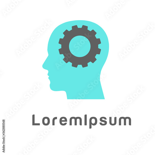 Abstract gear in head logo template design head brain. Sign, Symbol, icon, element for business, digital, technology, science, medical, union, innovation, design, company. Vector illustration.