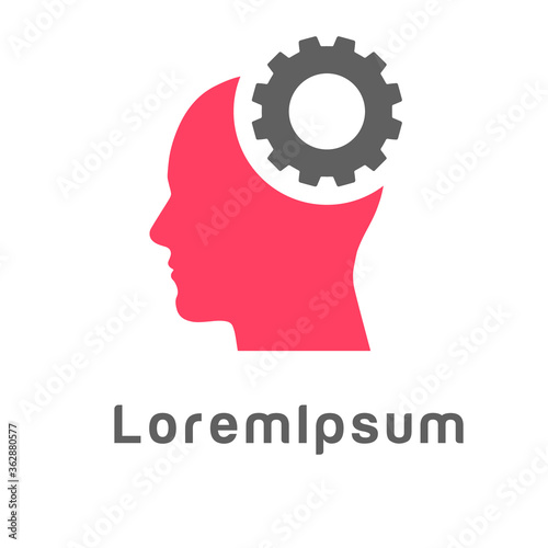 Abstract gear in head logo template design head brain. Sign, Symbol, icon, element for business, digital, technology, science, medical, union, innovation, design, company. Vector illustration.
