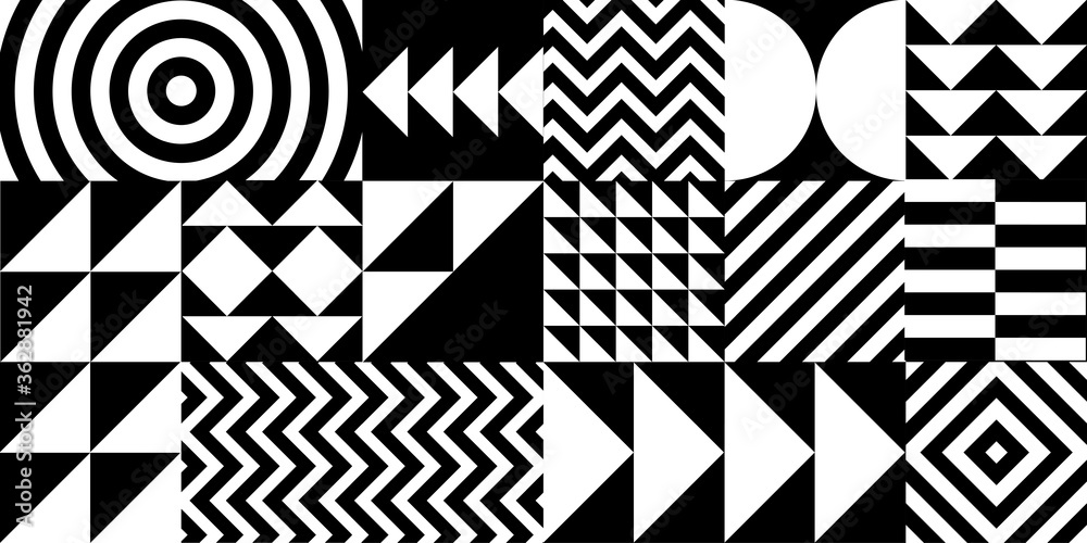 Plakat Minimal geometric pattern background. Black and White Bauhaus Composition.