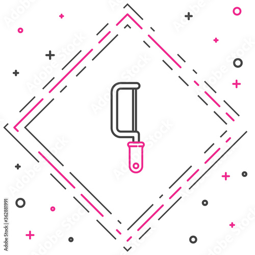 Line Hacksaw icon isolated on white background. Metal saw for wood and metal. Colorful outline concept. Vector Illustration.