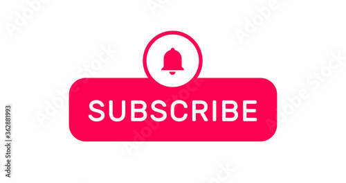 Red subscribe button with bell vector design. Social media notification web sign.