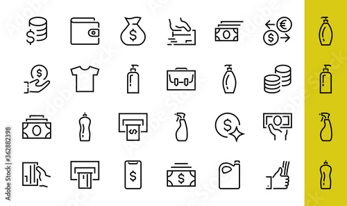 BUSINESS and FINANCE Thin Line Icon Set, contains icons such as Coins, Currency Exchange, Card Payment, Terminal and much more, Editable Line, Vector Illustration