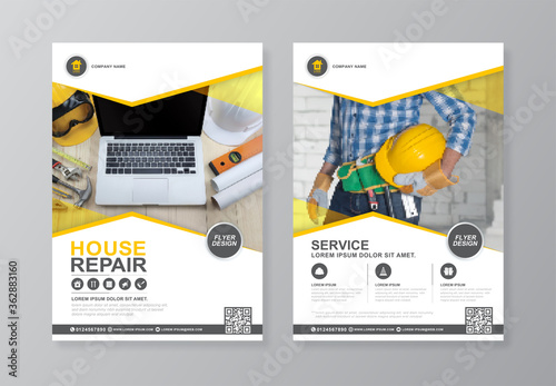 Construction tools cover and back page a4 flyer design template for print