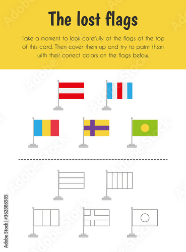 The lost flag Educational Sheet. Primary module for Memory. 5-6 years old. Educational Sheets Series