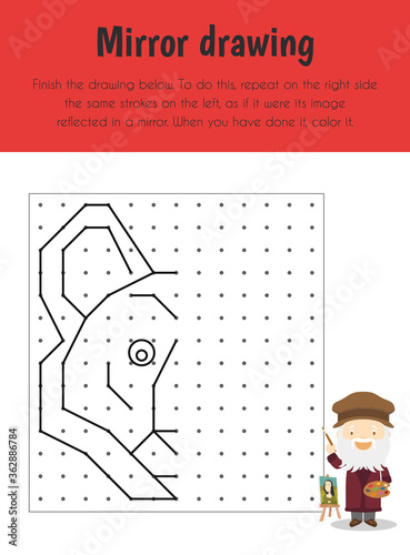 Mirror drawing Educational Sheet. Primary module for Spacial Understanding. 5-6 years old. Educational Sheets Series