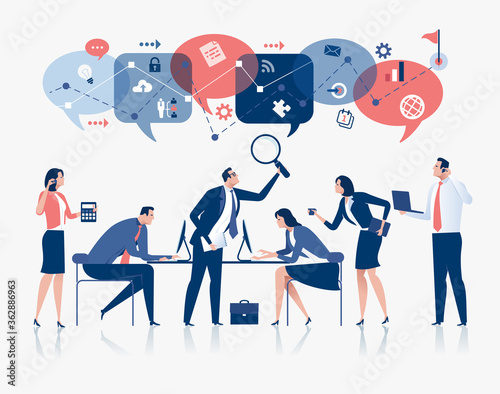 Business vector illustration. Business team, icons and path to the goal vector illustration. 
