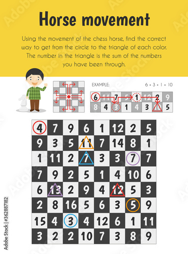 Horse movement Educational Sheet. Primary module for Numerical Ability. 5-6 years old. Educational Sheets Series