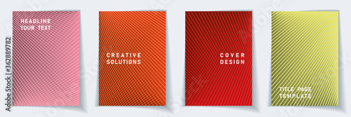 Cover page a4 layout vector design set. Halftone lines geometric background patterns.
