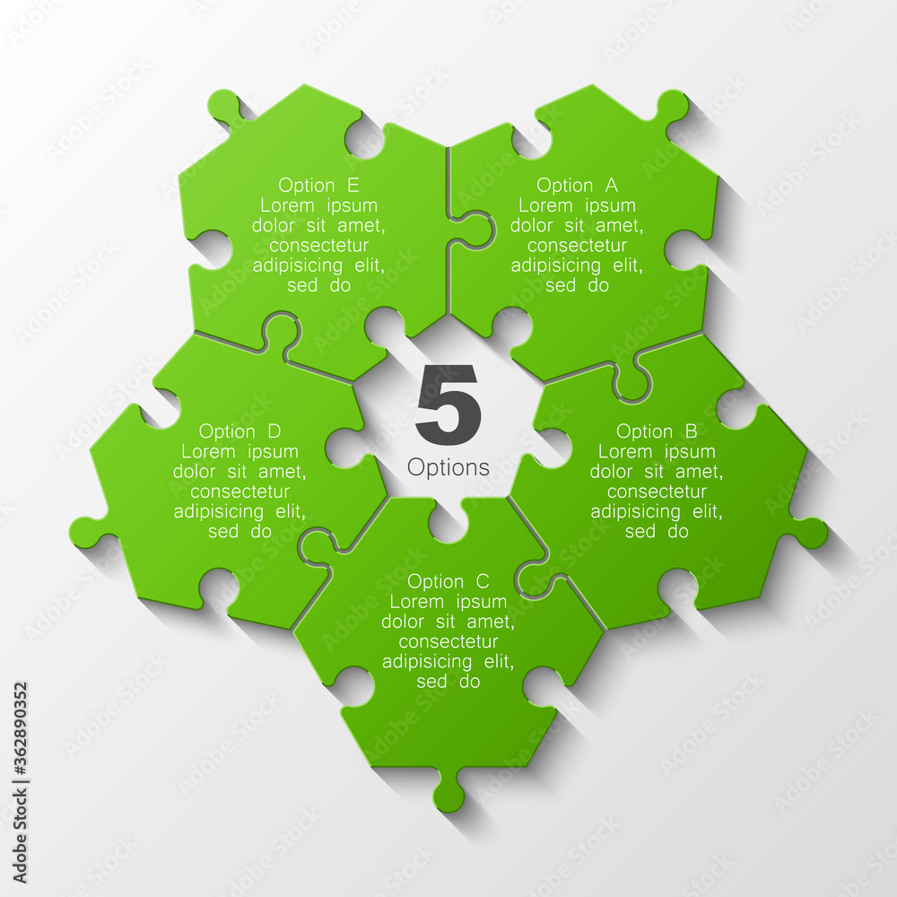 Puzzle five piece business presentation. Circle infograph. 5 Step round process diagram. Section compare banner. Puzzle five piece business presentation. Circle infograph. 5 Step round process diagram. Section compare banner.