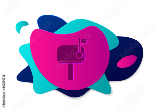 Color Mail box icon isolated on white background. Mailbox icon. Mail postbox on pole with flag. Abstract banner with liquid shapes. Vector Illustration.