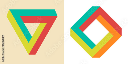 Impossible triangle. Abstract isometric optical illusion. Vector design.