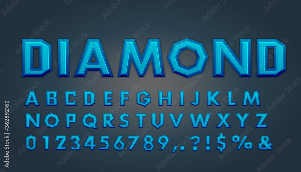 Diamond style font design, alphabet letters and numbers, Eps10 vector.	