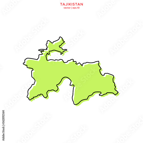 Green Map of Tajikistan with Black Outline Vector Design Template. Editable Stroke