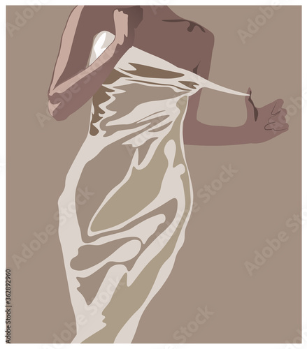 Young woman undressing from her white dress. Tanned skin