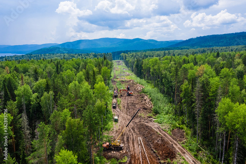 Construction of power lines in the forest
