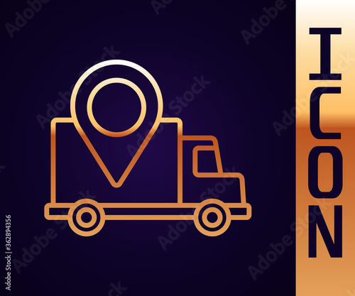 Gold line Delivery tracking icon isolated on black background. Parcel tracking. Vector Illustration.