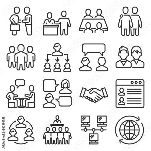 Business Cooperation Management Icons Set on White Background. Line Style Vector