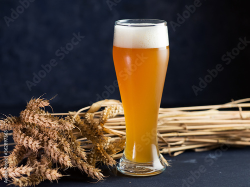 Close up of a glass of unfiltered cold wheat beer photo