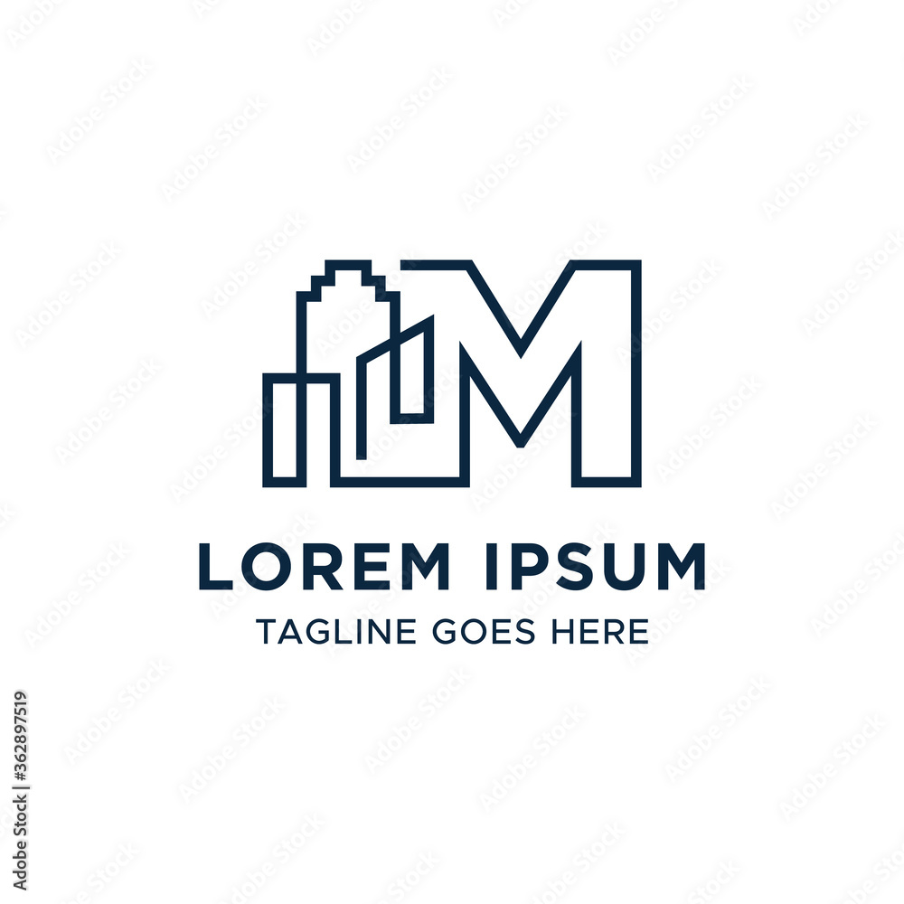 Initial letter M line building logo vector design template