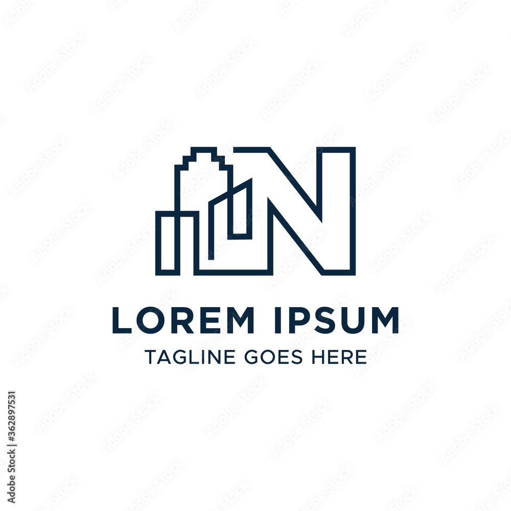 Initial letter N line building logo vector design template
