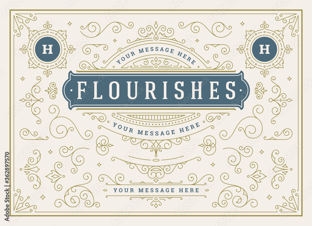 Vintage ornaments swirls and scrolls decorations design elements vector set, flourish ornate calligraphic combinations