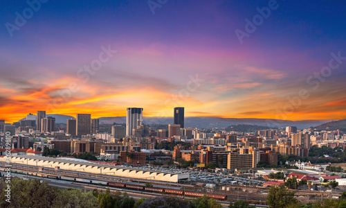 Panorama shot of Pretoria city twilight during sunset in Gauteng South Africa