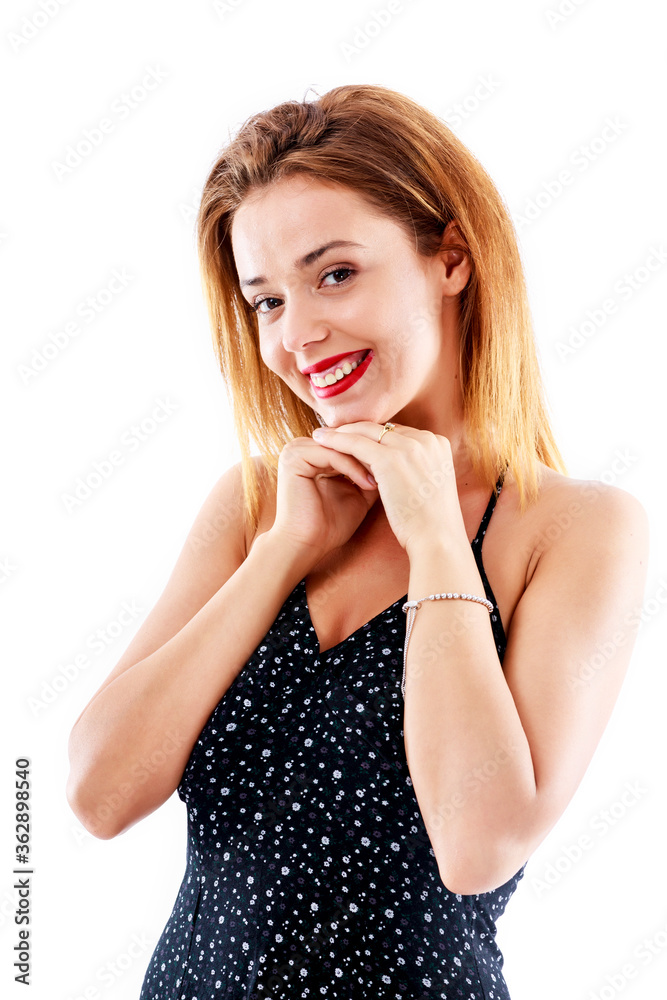 Fashion concept with attractive woman on white