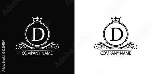 letter D template  logo Luxury letter with crown.  Monogram alphabet . Beautiful royal initials letter. restaurant, food company,  shop , boutique template  emblem