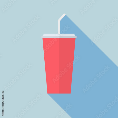 Cold drink vector. Cup icon. Beverage. Flat design on light blue background.