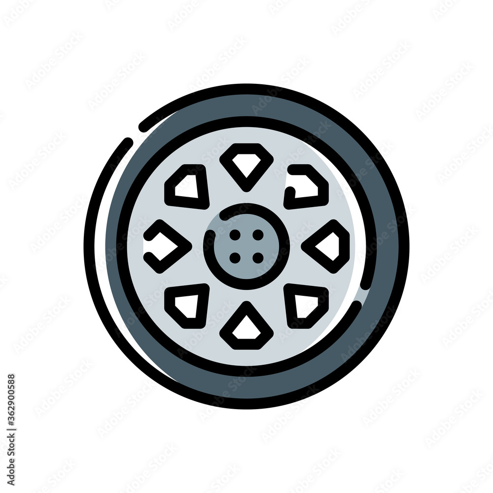 Fototapeta premium filled line style icon of wheel isolated on white background. EPS 10