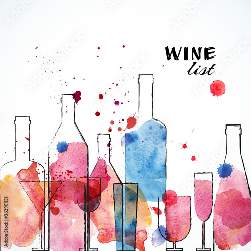 Restaurant or wine bar menu template. Sketch colorful design. Vector illustration