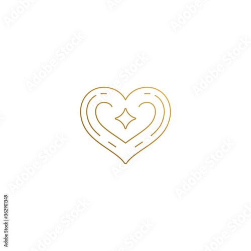 Vector heart logo with star hand drawn with thin lines