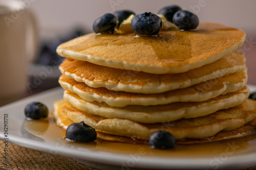 Close up shot of a 6 layer pancake tower