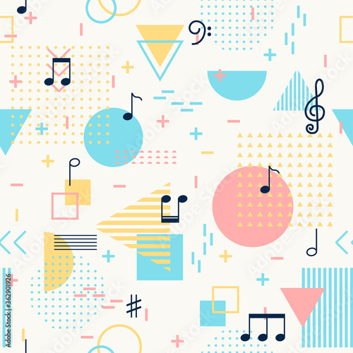 Canvas Print Geometric seamless pattern with music notes and signs