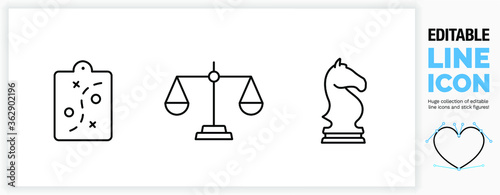 Editable strategy line icon set.