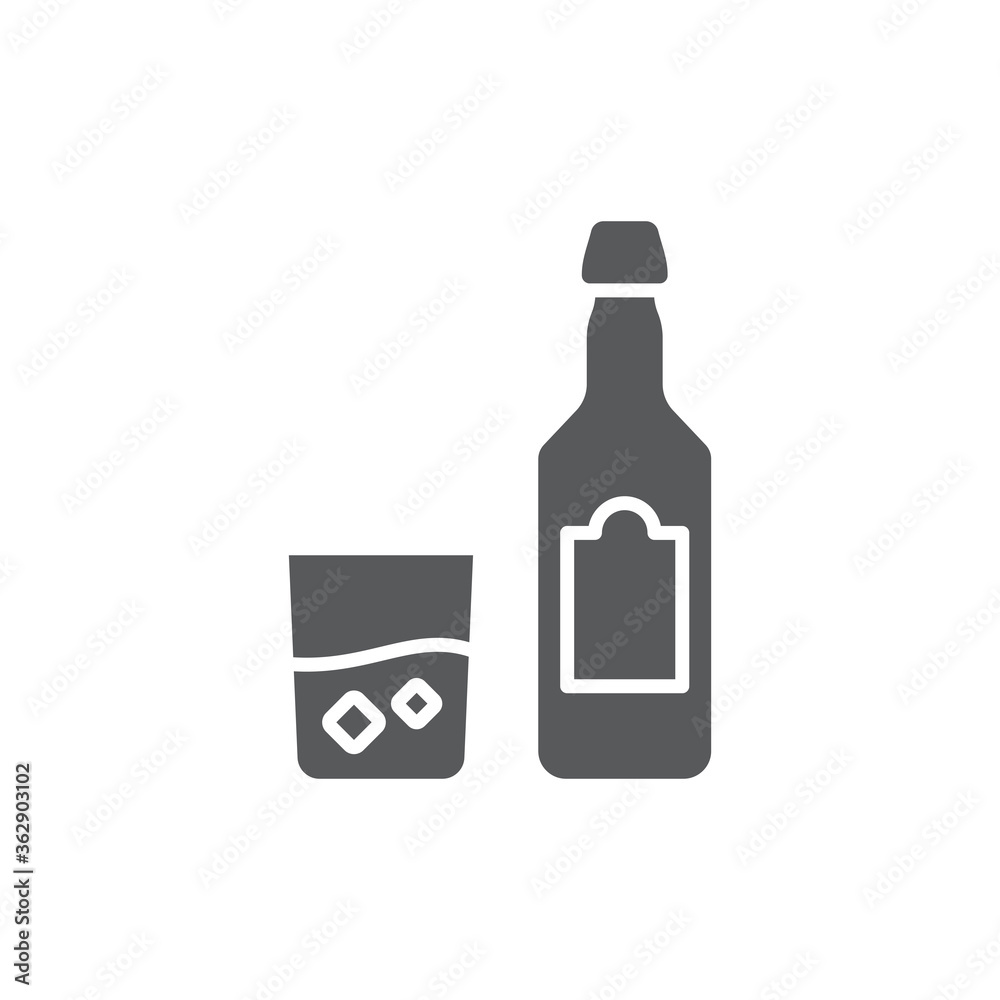 Whiskey bottle and glass vector icon symbol alcohol isolated on white background Whiskey bottle and glass vector icon symbol alcohol isolated on white background