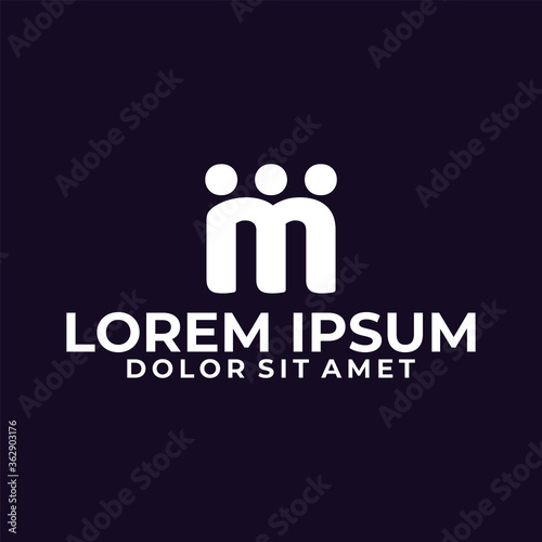 Initial letter M logo template with community illustration in flat design monogram symbol