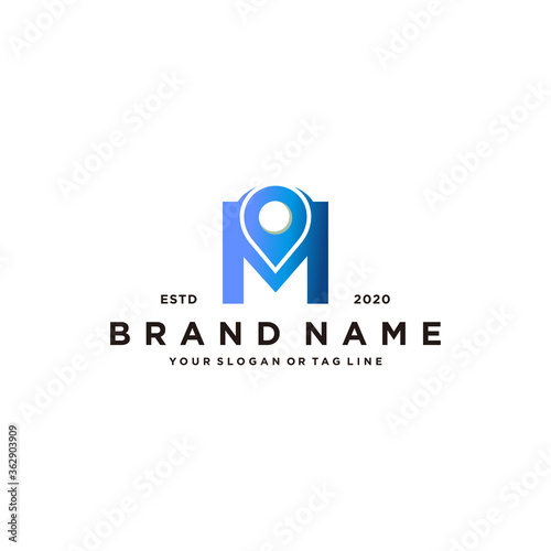 letter M map pin logo design vector
