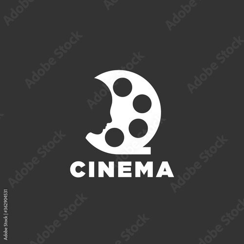 Fototapeta Naklejka Na Ścianę i Meble -  Vector illustration of Cinema tape roll film logo and face fit for your production logo.