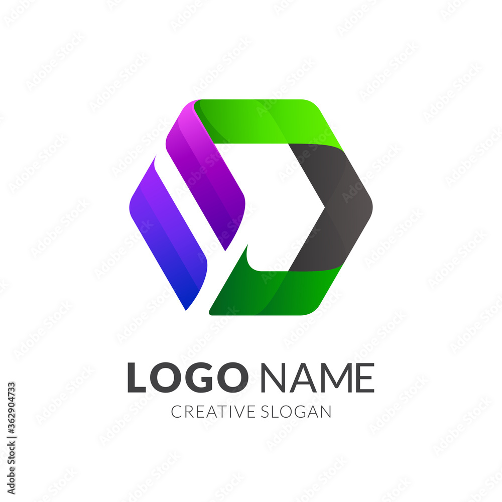 Fototapeta premium Initial letter D in hexagon shape, modern logo design