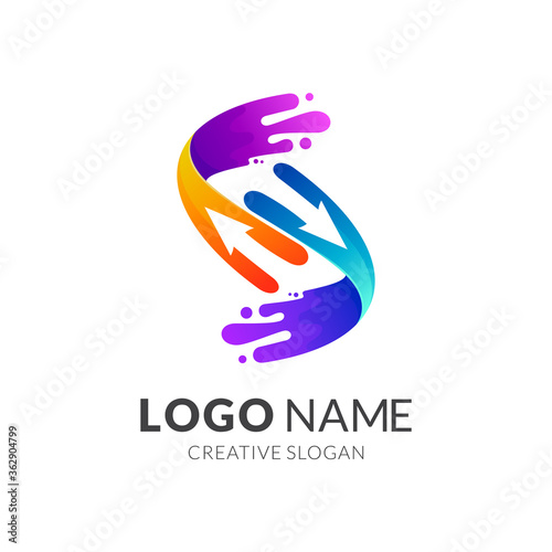 Letter S logo with up and down arrows, modern logo design