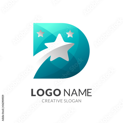 Letter D with shooting star, modern logo design