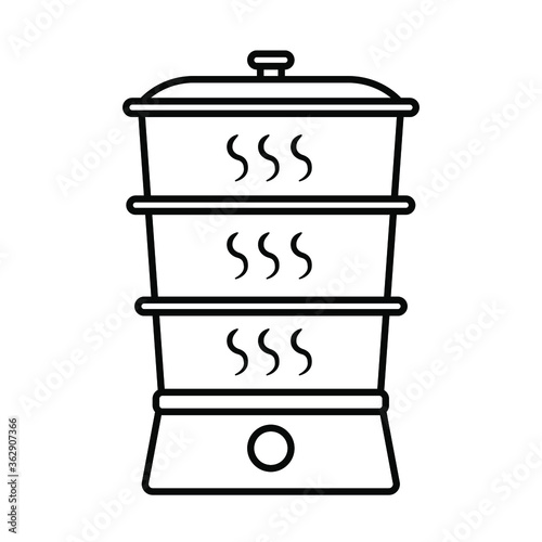 steam cooker or food steamer, outline vector icon