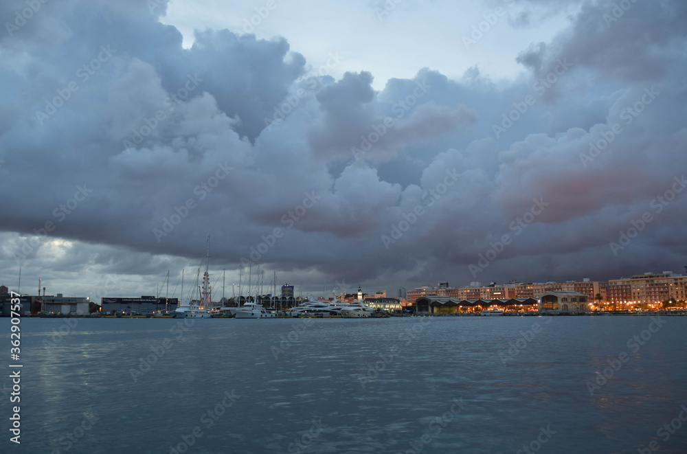 Cloudy moody sky in Valencia Harbour